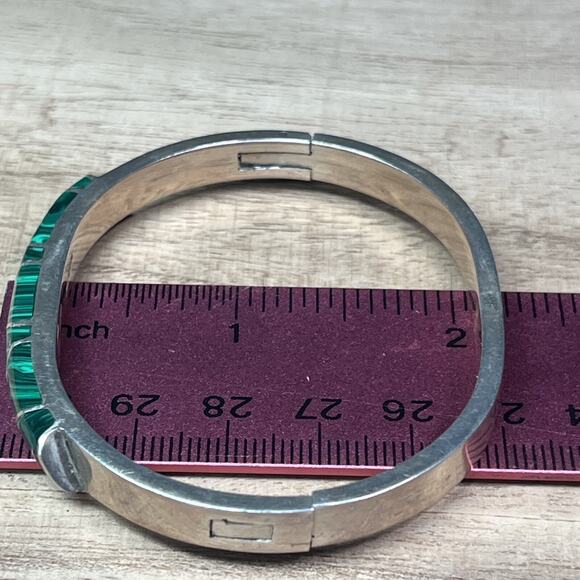 Vintage Mexico Taxco Sterling Silver Malachite Hinged Bangle Bracelet Signed 925 - Picture 13 of 14